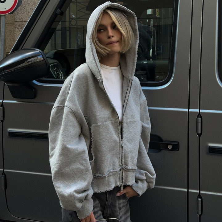 Oversized casual shirt jacket for women with trendy decorative stitching and practical pockets Lune London