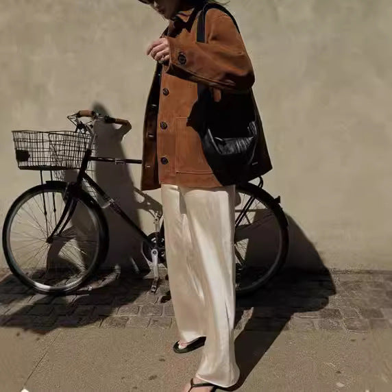 Oversized suede jacket for women with button details Lune London