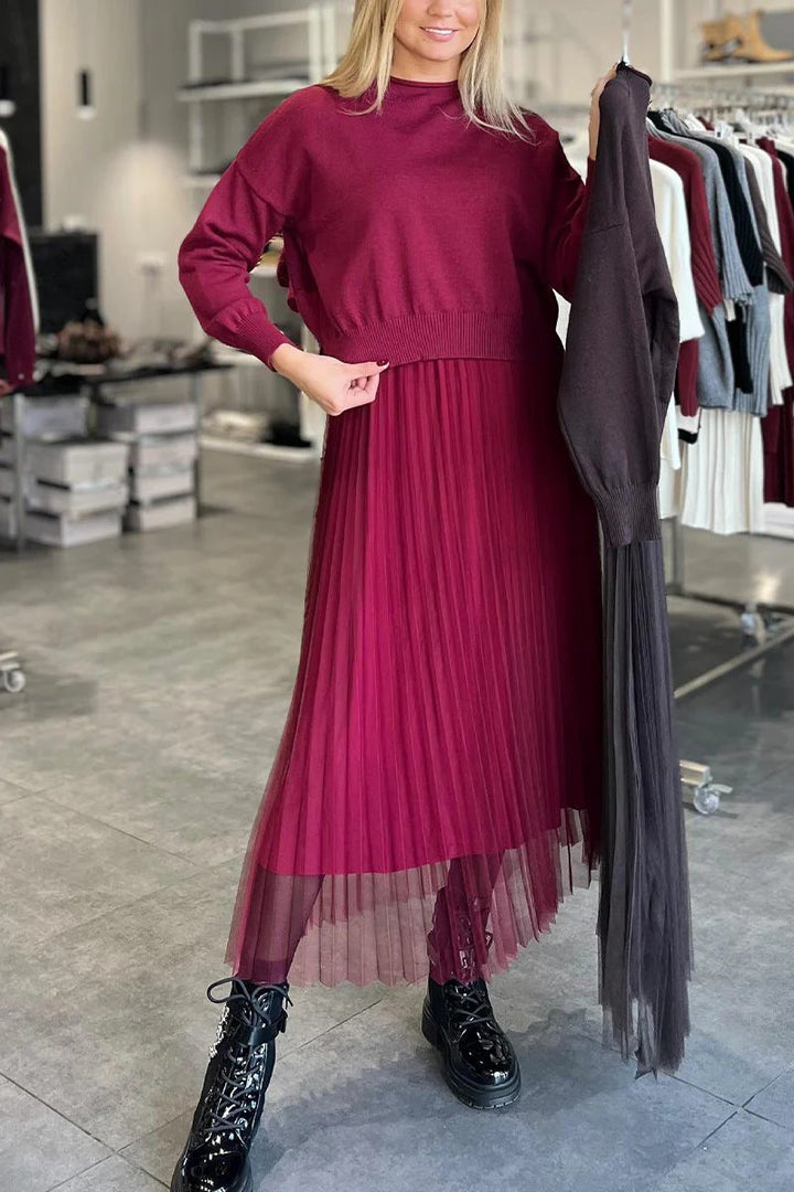 Women's Elegant Pleated Skirt and Sweater Set Lune London