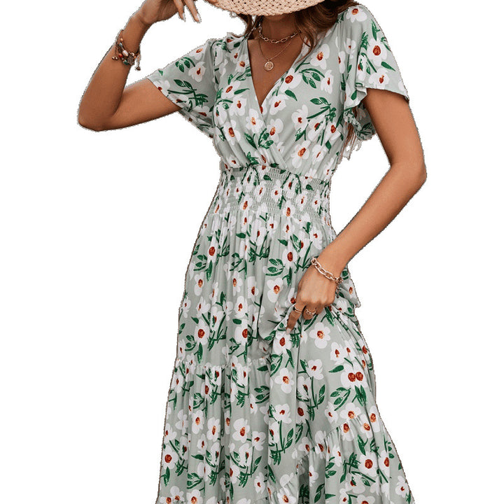 Maxi dress with ruffles for women with floral pattern Lune London