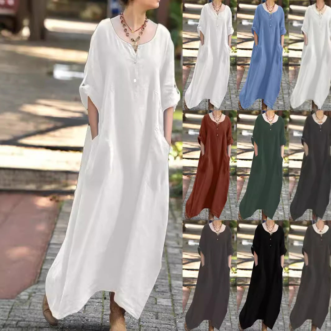 Lune London Airy maxi dress for women with practical side pockets and button details