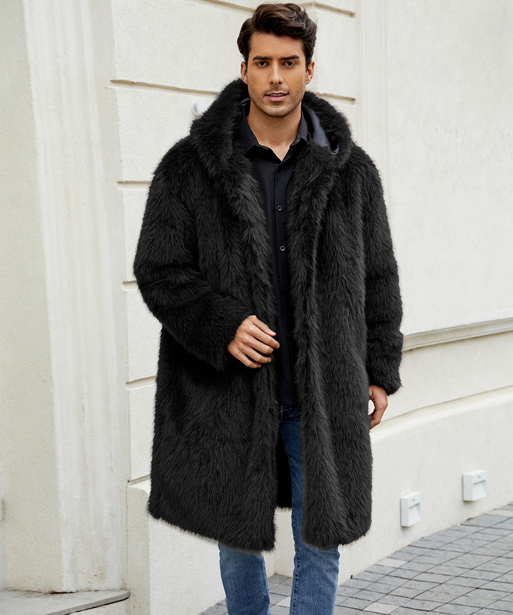 Luxurious faux fur coat for men with hood Lune London