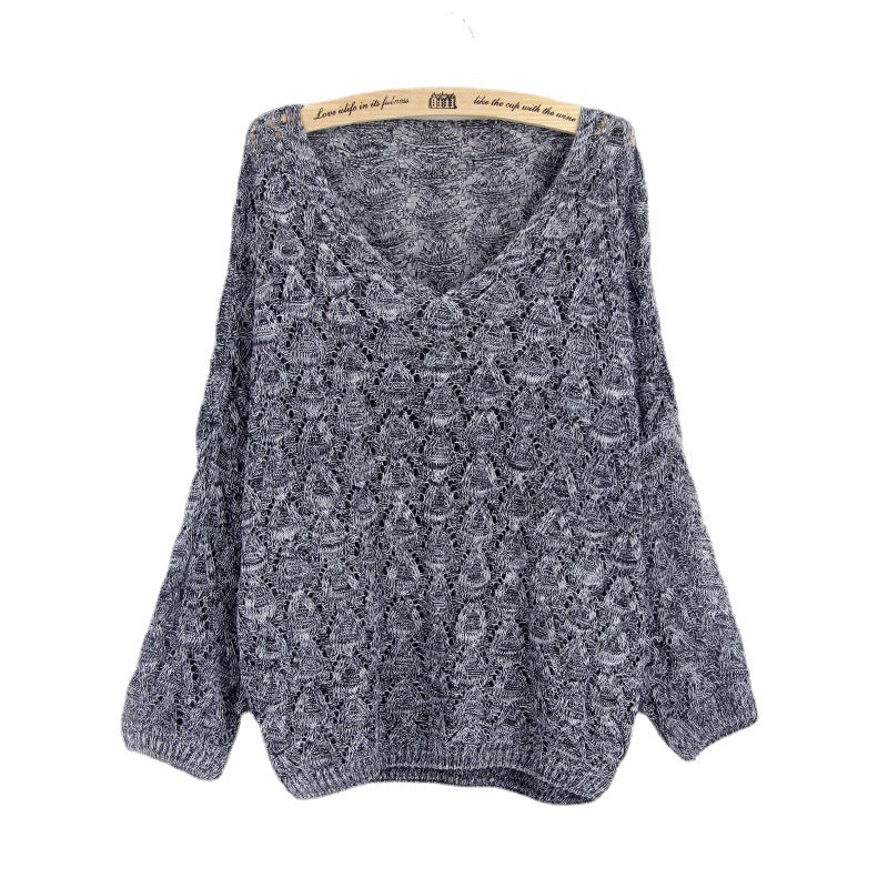 Casual knitted sweater for women with V-neck and airy mesh structure Lune London