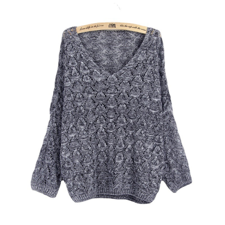 Casual knitted sweater for women with V-neck and airy mesh structure Lune London