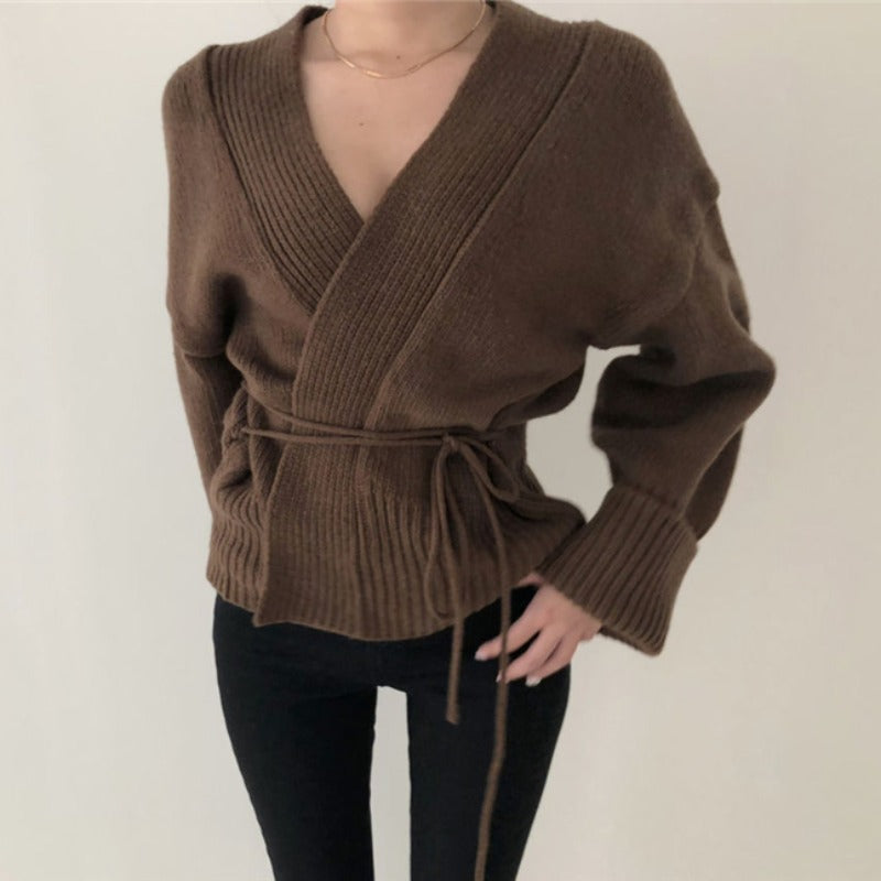 Women's Knit Tie Jacket with Belt and Stand Collar Lune London