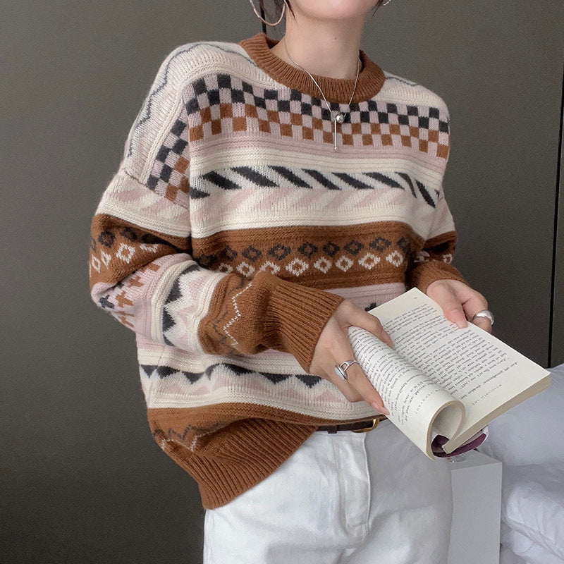 Pull en tricot épais pour femmes avec motif géométrique et coupe ample Chic & Stil