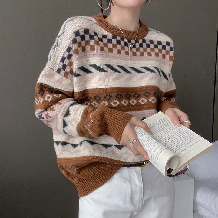 Pull en tricot épais pour femmes avec motif géométrique et coupe ample Chic & Stil