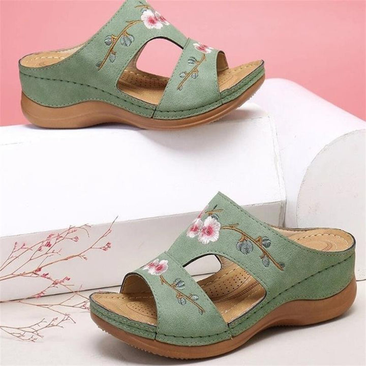 Women Embroidered Comfort Wedge Sandals Lune London