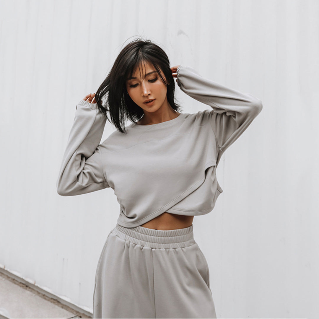 Ladies casual crop-top with wide lounge pants Lune London