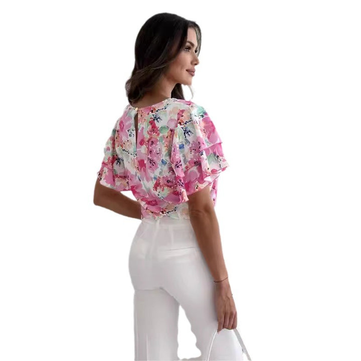 Ladies Fluid Floral Pattern Blouse Lune London