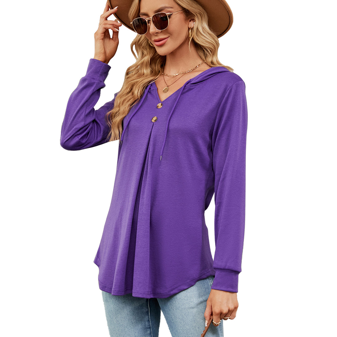 Ladies Viscose Hoodie with button placket and asymmetrical hem Lune London