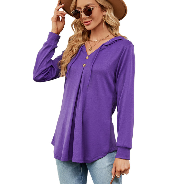 Ladies Viscose Hoodie with button placket and asymmetrical hem Lune London