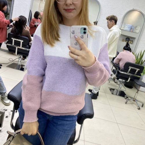 Ladies Comfortable Knit Sweater with Chic and Stylish Color Block Design