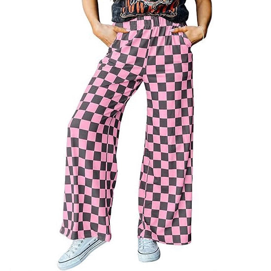Women's Checkered Palazzo Pants with Elastic Waistband and Practical Side Pockets Chic und Stil