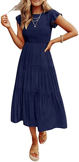 Maxi dress for women with elastic top and flared skirt Lune London