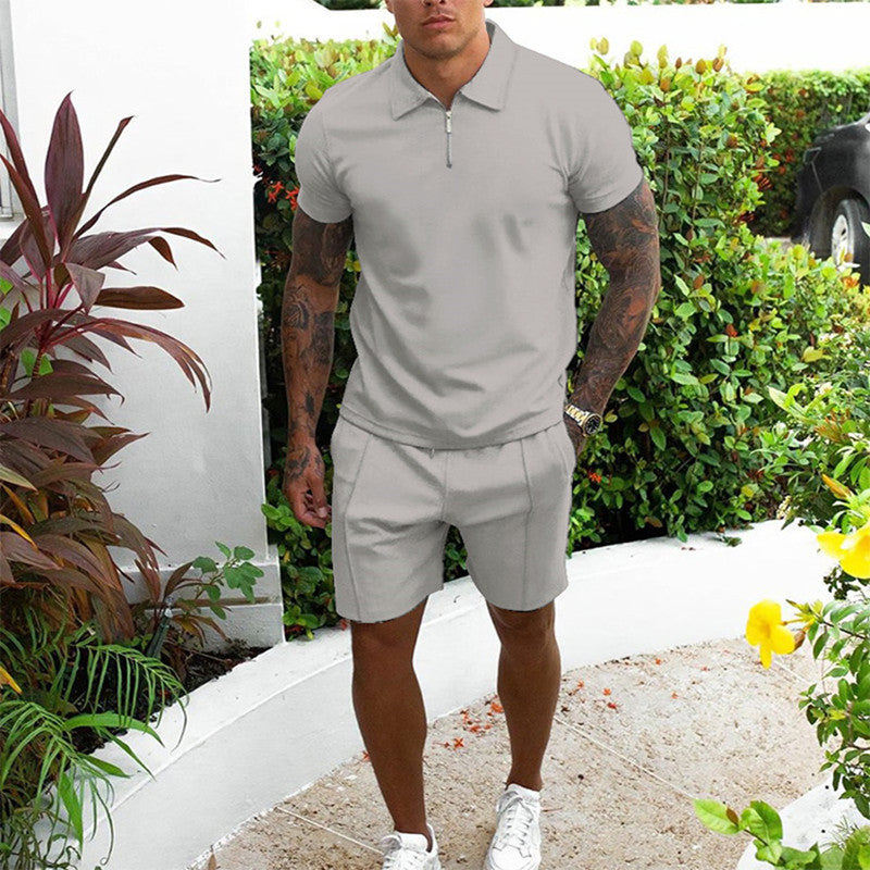 Men's Leisure Zip-Up Polo and Shorts Set Lune London