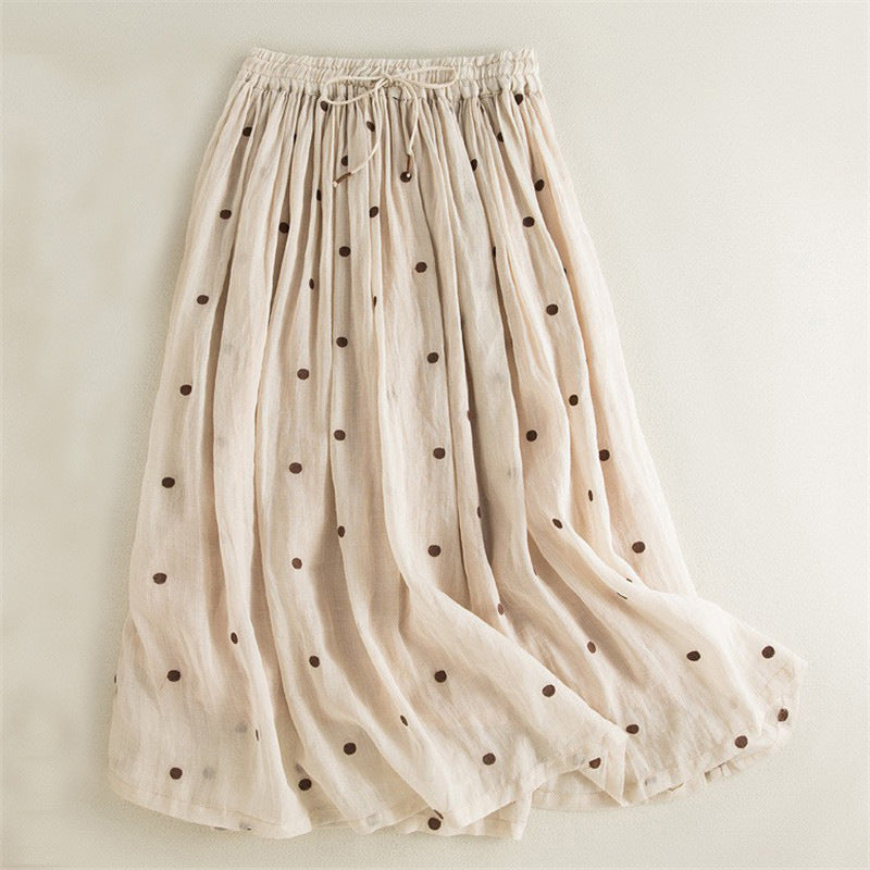 Ladies long and light skirt with elastic waistband and polka dot design Lune London