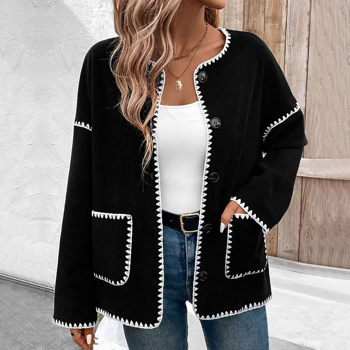 Fashionable knitted jacket for women with contrasting seams Lune London