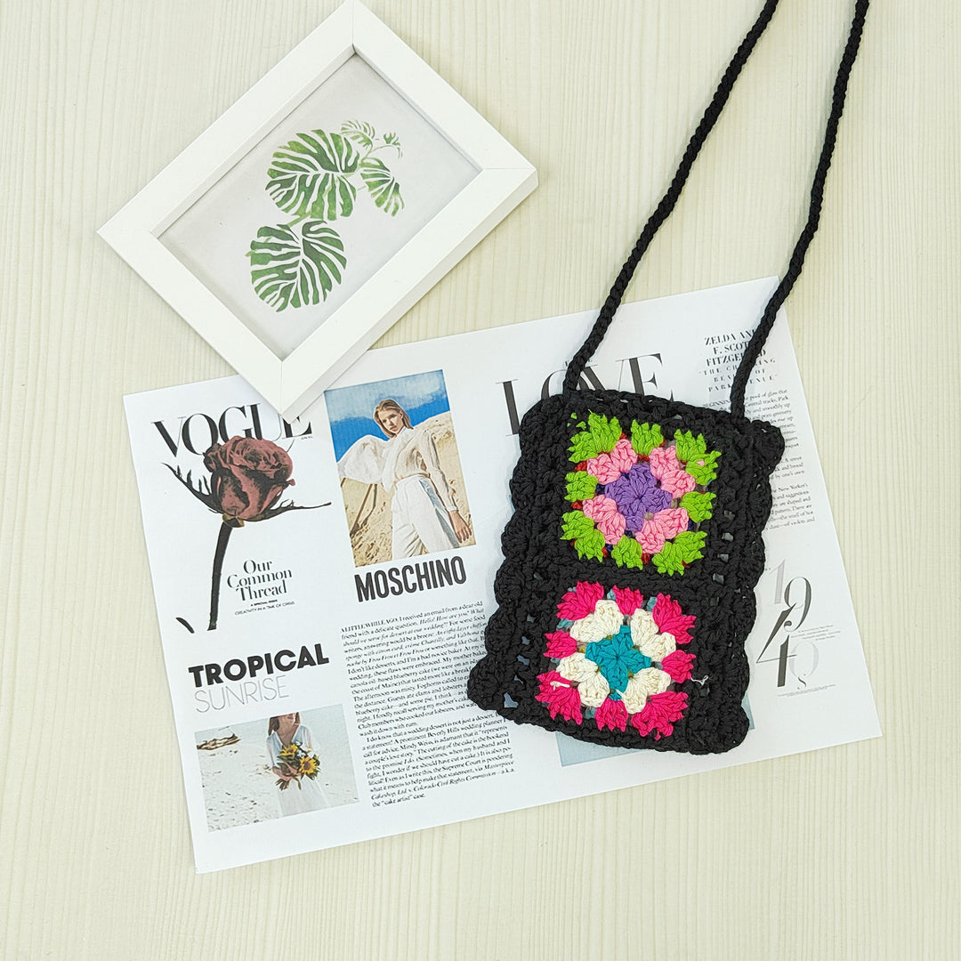 Ladies Colorful Crochet Pattern Shoulder Bag Lune London
