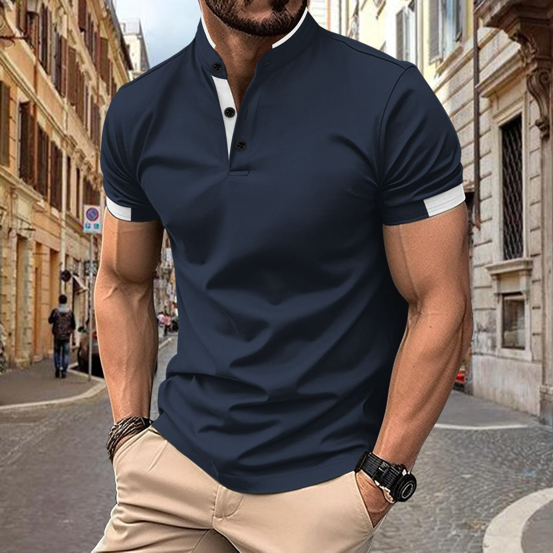 Men's performance polo with elegant Mandarin collar Lune London