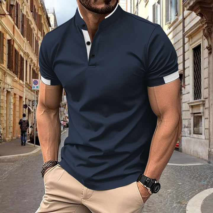 Men's performance polo with elegant Mandarin collar Lune London