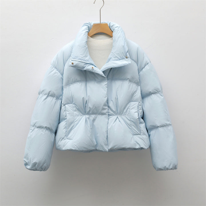 Short quilted jacket with high collar for women with practical pockets Lune London