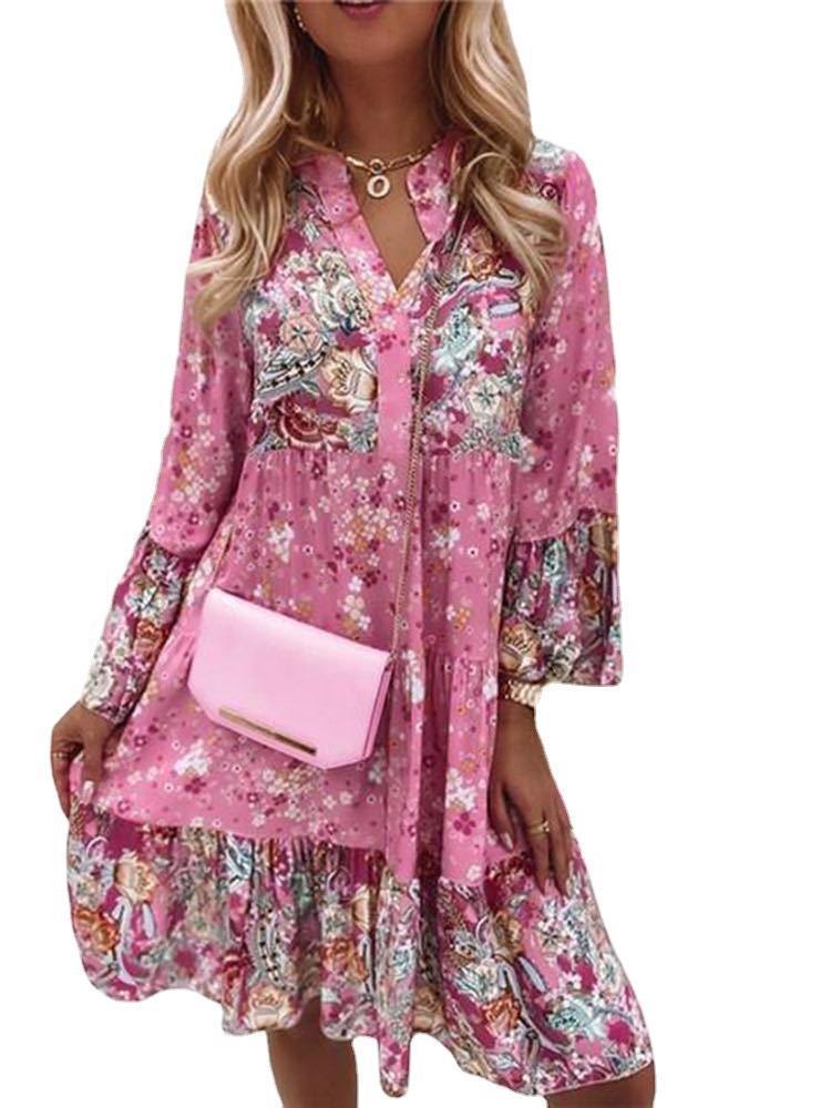 Elegant blouson dress for ladies with floral design and ruffles Lune London