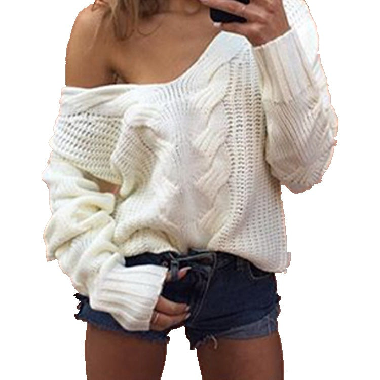 Thick knit sweater for women with a casual style and off-the-shoulder design with special openwork details Lune London