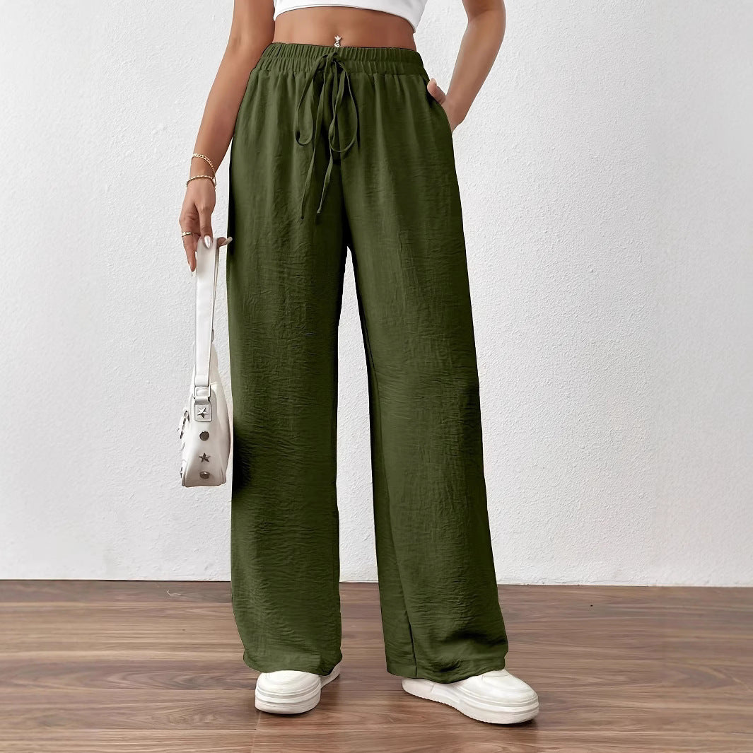 Wide Palazzo pants for women with elastic waistband and adjustable tie cord Lune London