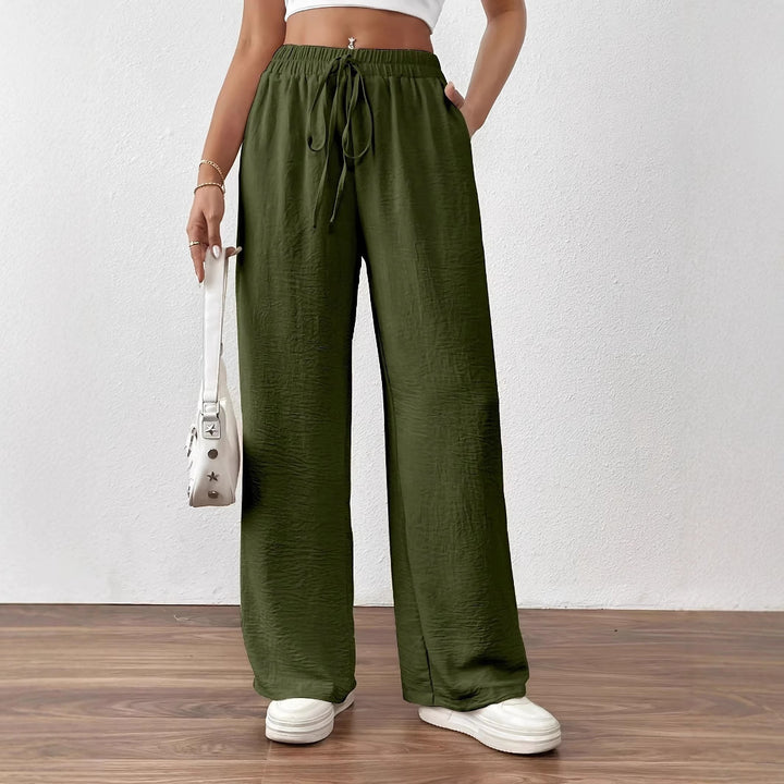 Wide Palazzo pants for women with elastic waistband and adjustable tie cord Lune London