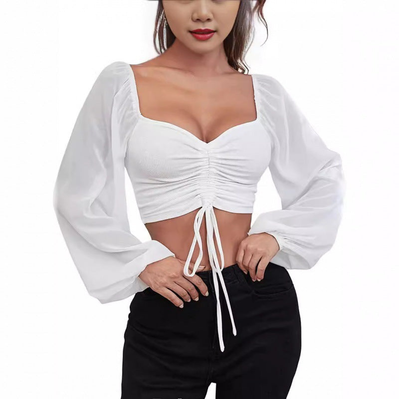 Trendy top for women with ruffles and long puff sleeves Lune London