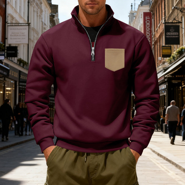 Men's fashionable sweatshirt with half zipper and applied pocket Lune London