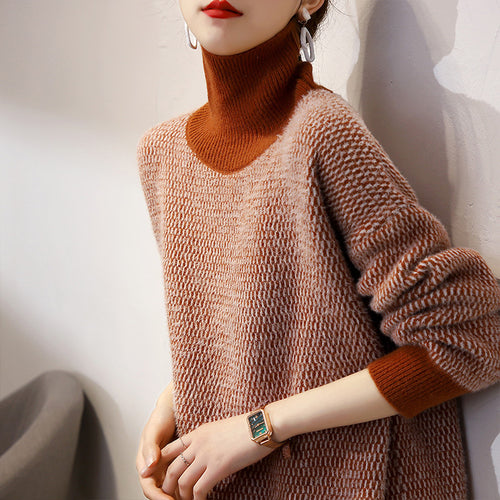 Pull en maille épaisse pour femmes avec col haut et motif moderne Chic & Stil