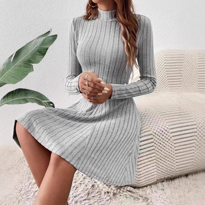 Knit dress for women with an elegant high collar and a fine ribbed texture Lune London