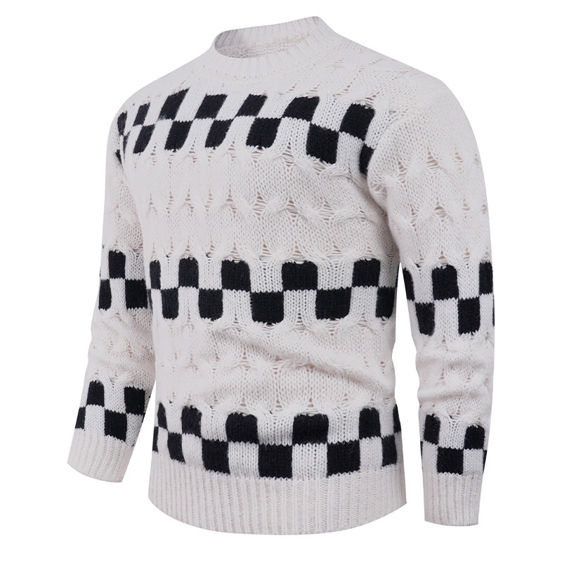 Knitted sweater for men with creative geometric patterns and a high collar Lune London