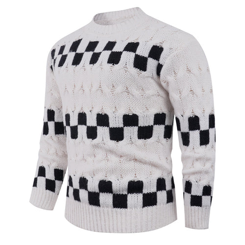 Knitted sweater for men with creative geometric patterns and a high collar Lune London
