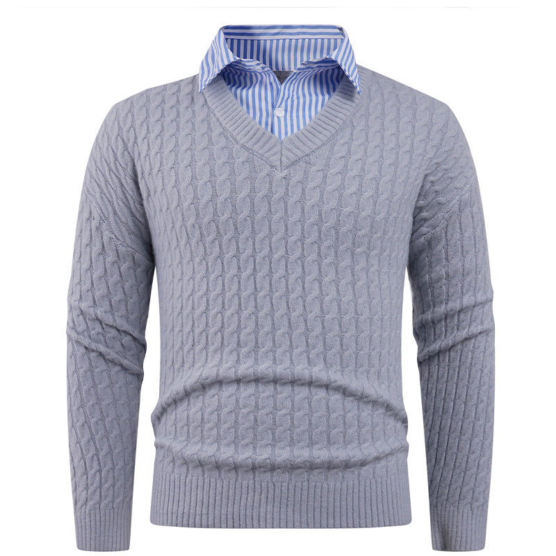 Men's elegant knit sweater with V-neck and fine structure Lune London