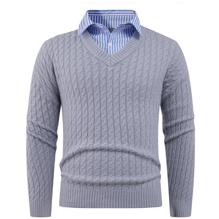 Men's elegant knit sweater with V-neck and fine structure Lune London