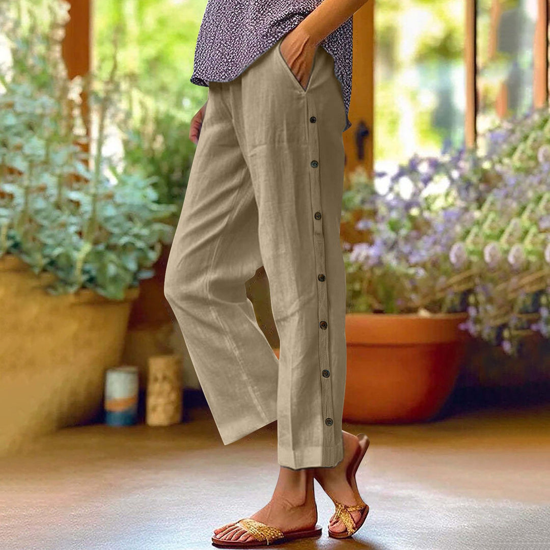 Casual linen pants for women with button details Lune London