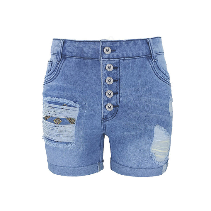 Ladies fashionable destroyed denim shorts Lune London