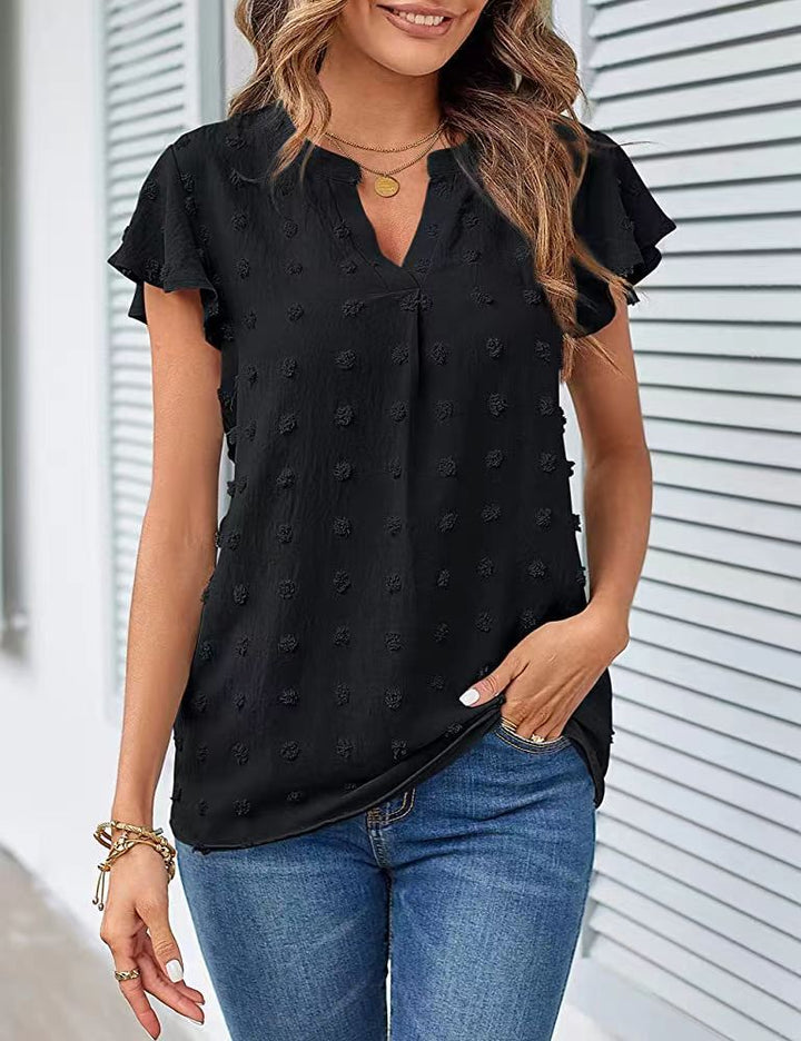 Women short top with short sleeves textured Lune London