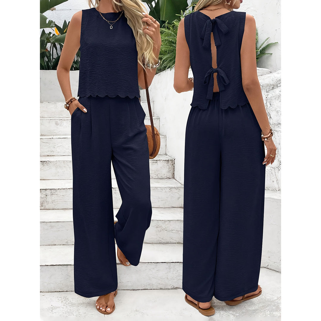 Ladies Casual Jumpsuit with Elegant Back Neckline and Wide Legs Lune London