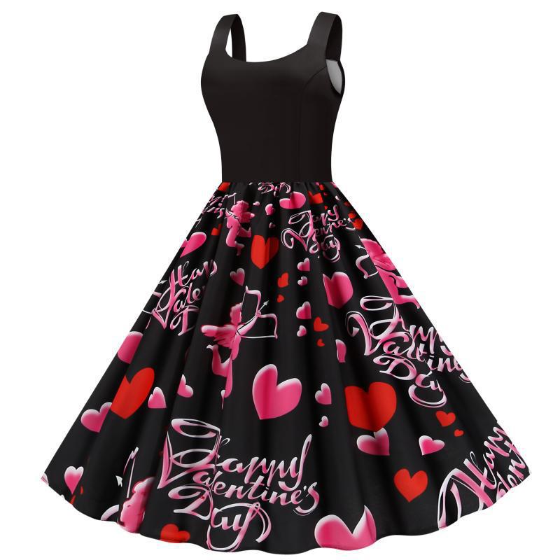Robe Rockabilly pour femmes avec motif cœur et coupe en A Chic & Stil