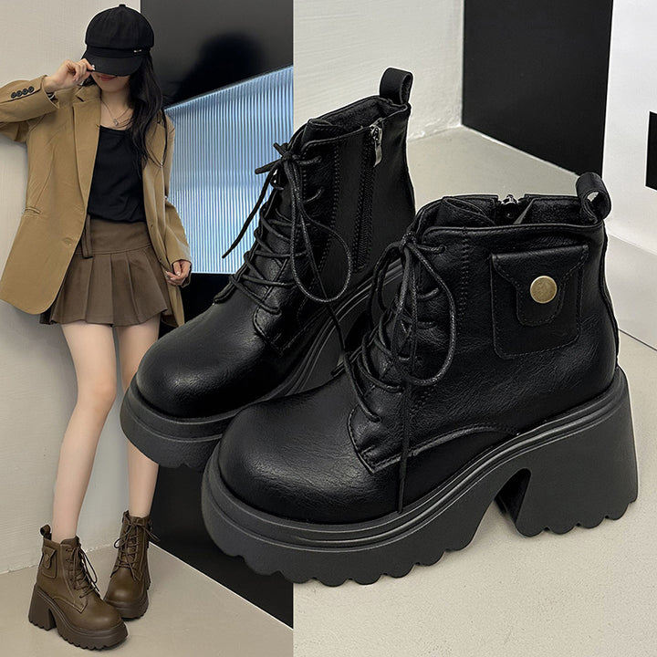 Chunky boots for women with a high heel and a side zipper Lune London