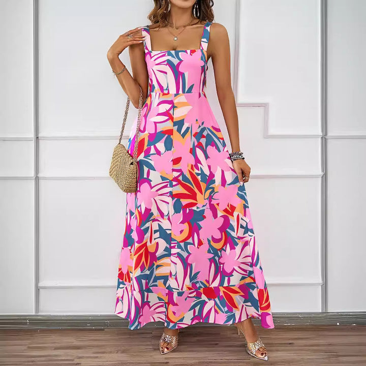 Maxi dress for women with floral design and sophisticated straps Chic & Stil