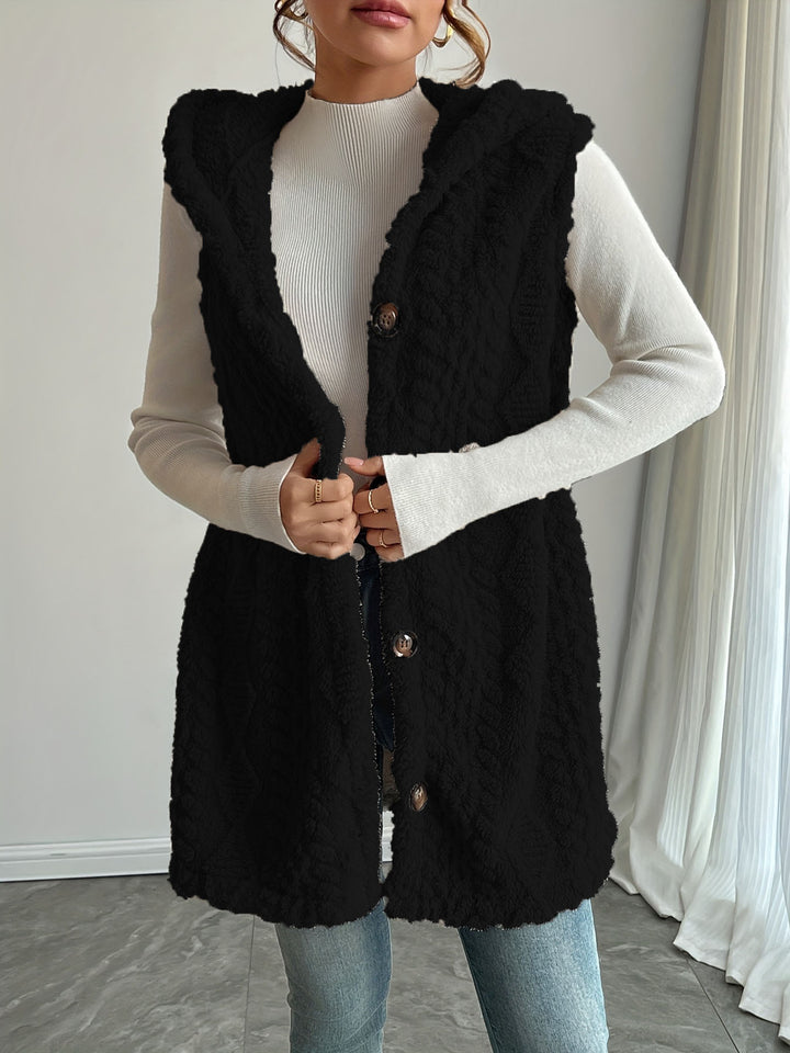 Women’s hooded vest in soft fabric with button placket Chic und Stil
