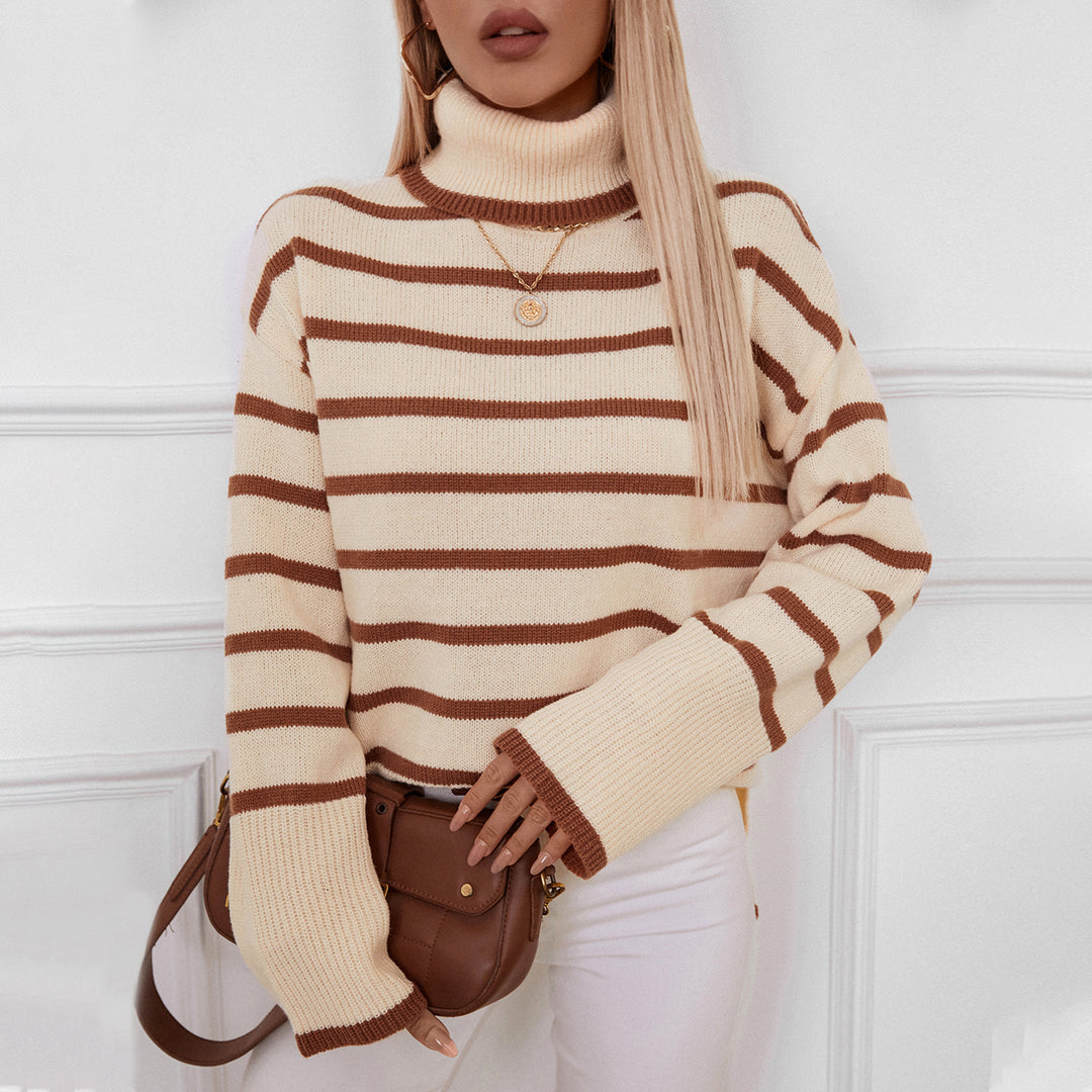 Lune London women's turtleneck sweater with wide stripes and relaxed fit