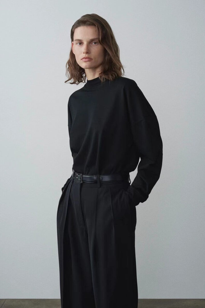 Chemise décontractée à manches longues pour femmes avec col montant Chic & Stil
