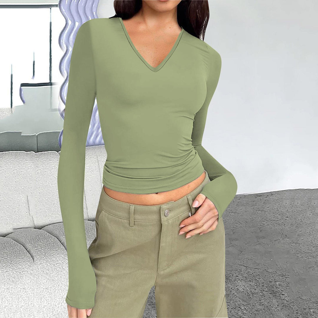 Long sleeve blouse for women with V-neck Lune London