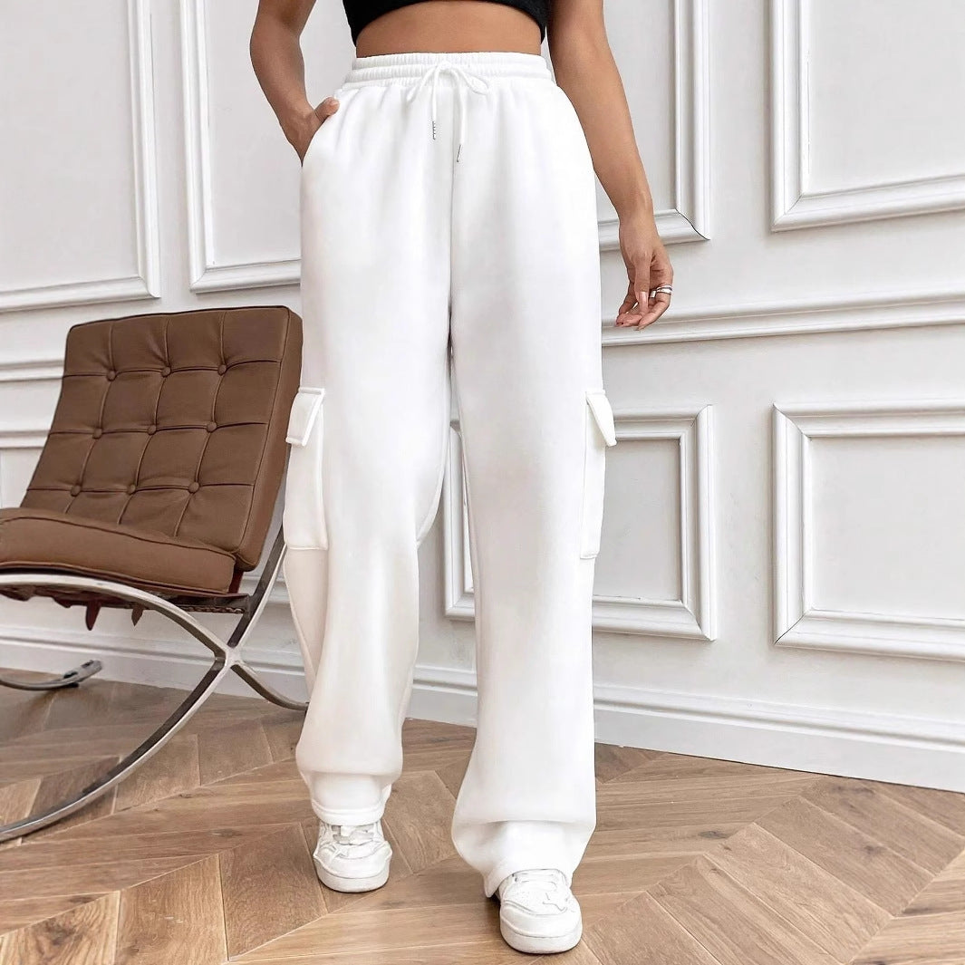 Lune London Women's Cargo Jogging Pants with Elastic Waist and Practical Side Pockets
